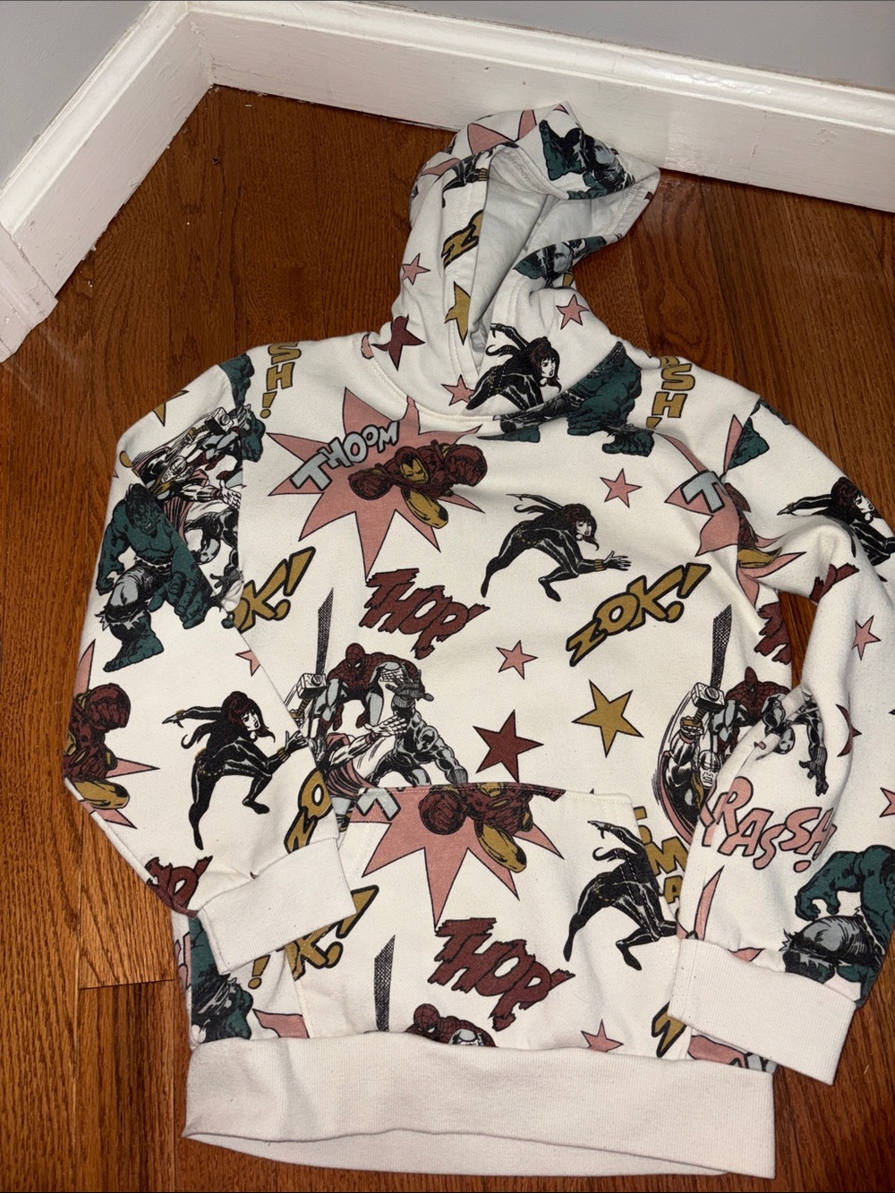 Marvel White Hoodie with Multicolor Comic Print